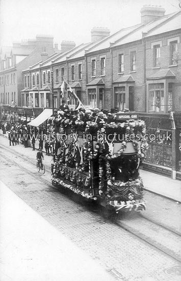 Special Car, Open Top Tram Hoe Street, Walthamstow, London. c.1905.